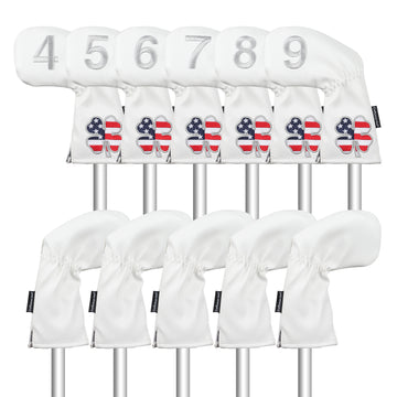 white USA flag lucky four clover iron cover 11pcs (4-9,Pw,Aw,Sw,Lw,X) Head Cover